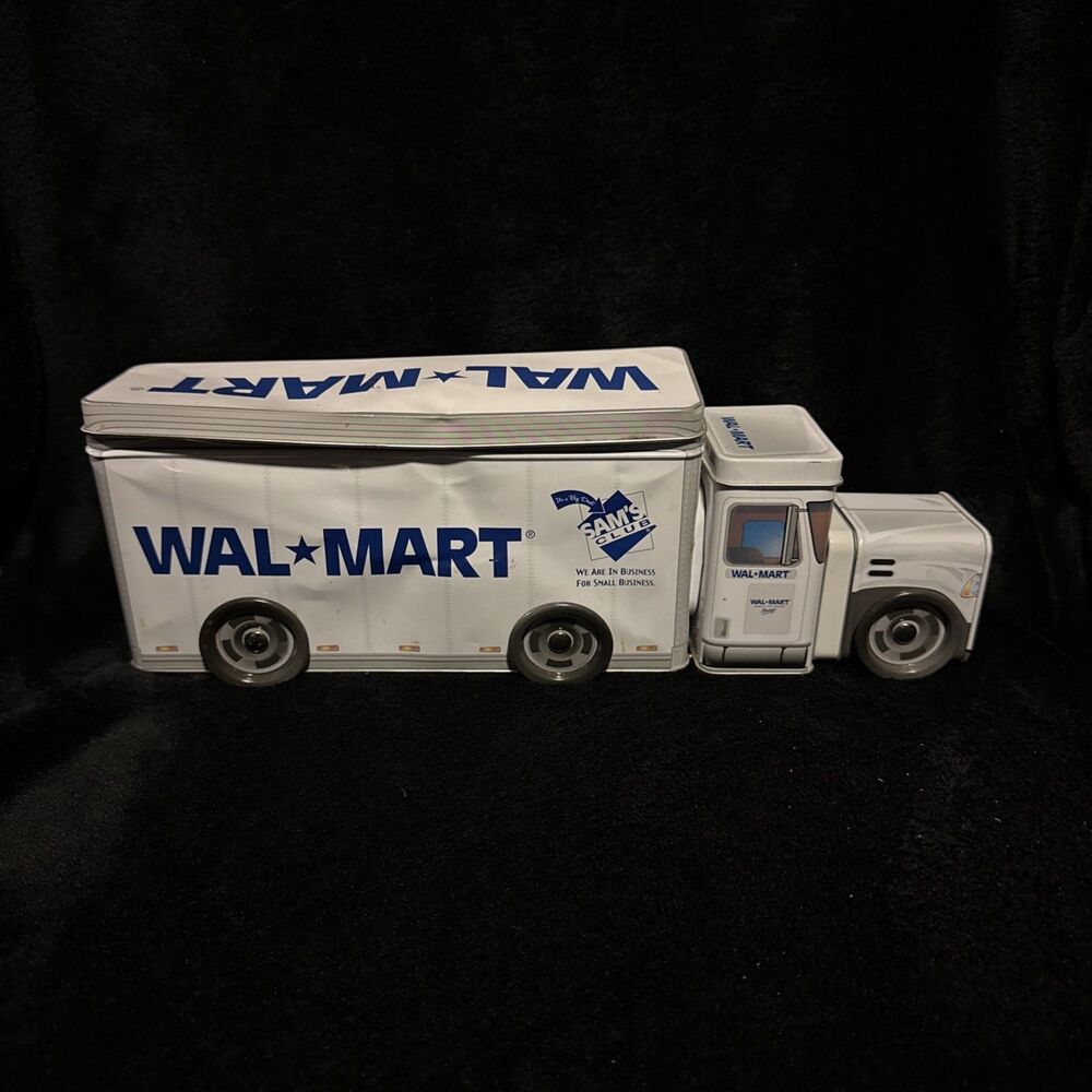 Vintage 2005 Walmart Sam’s Club Metal Semi Truck Tin Containers Wheels Roll